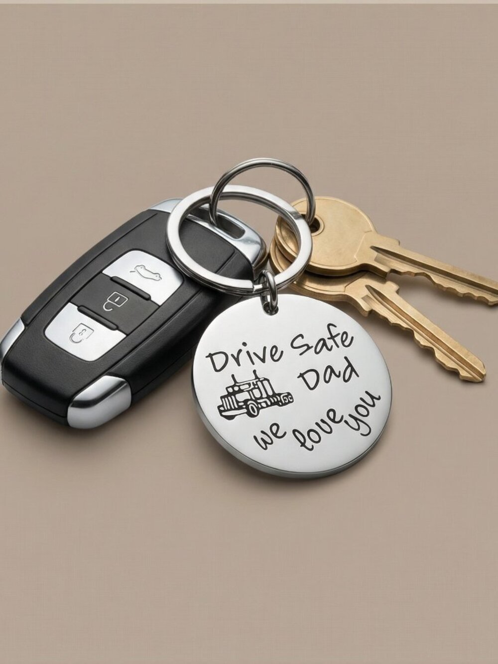 Drive Safe Keychain Trucker Dad Father's Day Gift | Drive Safe Dad, We Love You